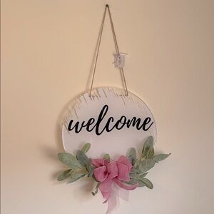 NWT Acrylic Welcome Sign with Pink Bow and Greenery